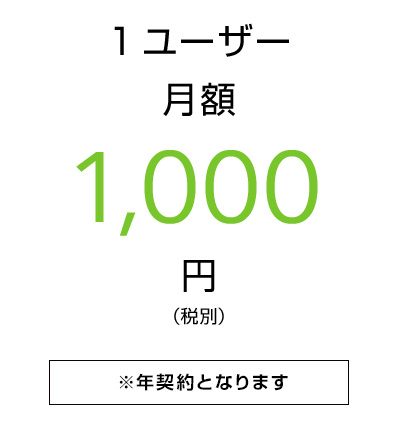 1ユーザー月額1,000円（税別）　※年契約となります